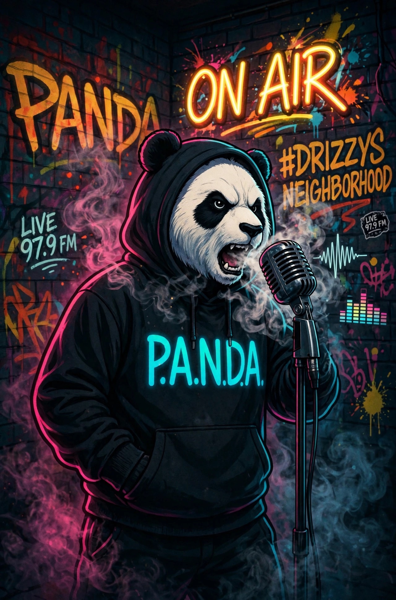 Panda1Nation graffiti artwork: on air