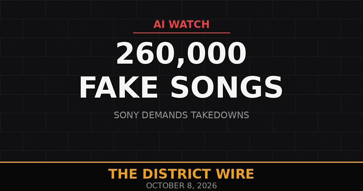 District Wire graphic: Sony Music's 260,000 AI Takedown Requests Reveal an "Uphill Struggle" Against Vo