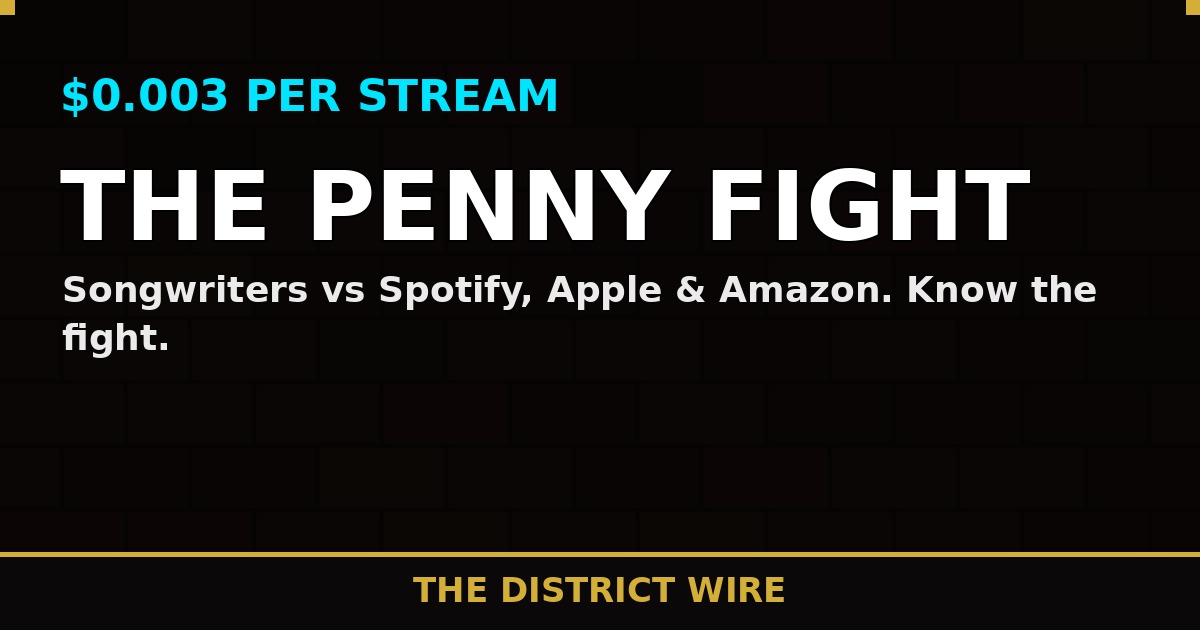 District Wire graphic: Songwriters Push $0.003-Per-Stream Royalty in Phonorecords V — With Spotify, App